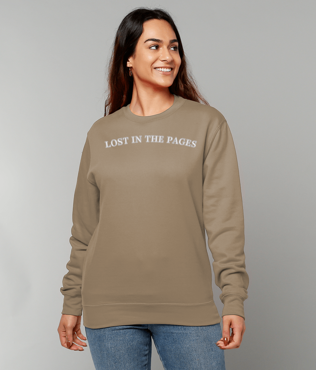 “Lost in the Pages” Embroidered Sweatshirt – Bookish Apparel for Readers 4 Colours & Forearm Phrases