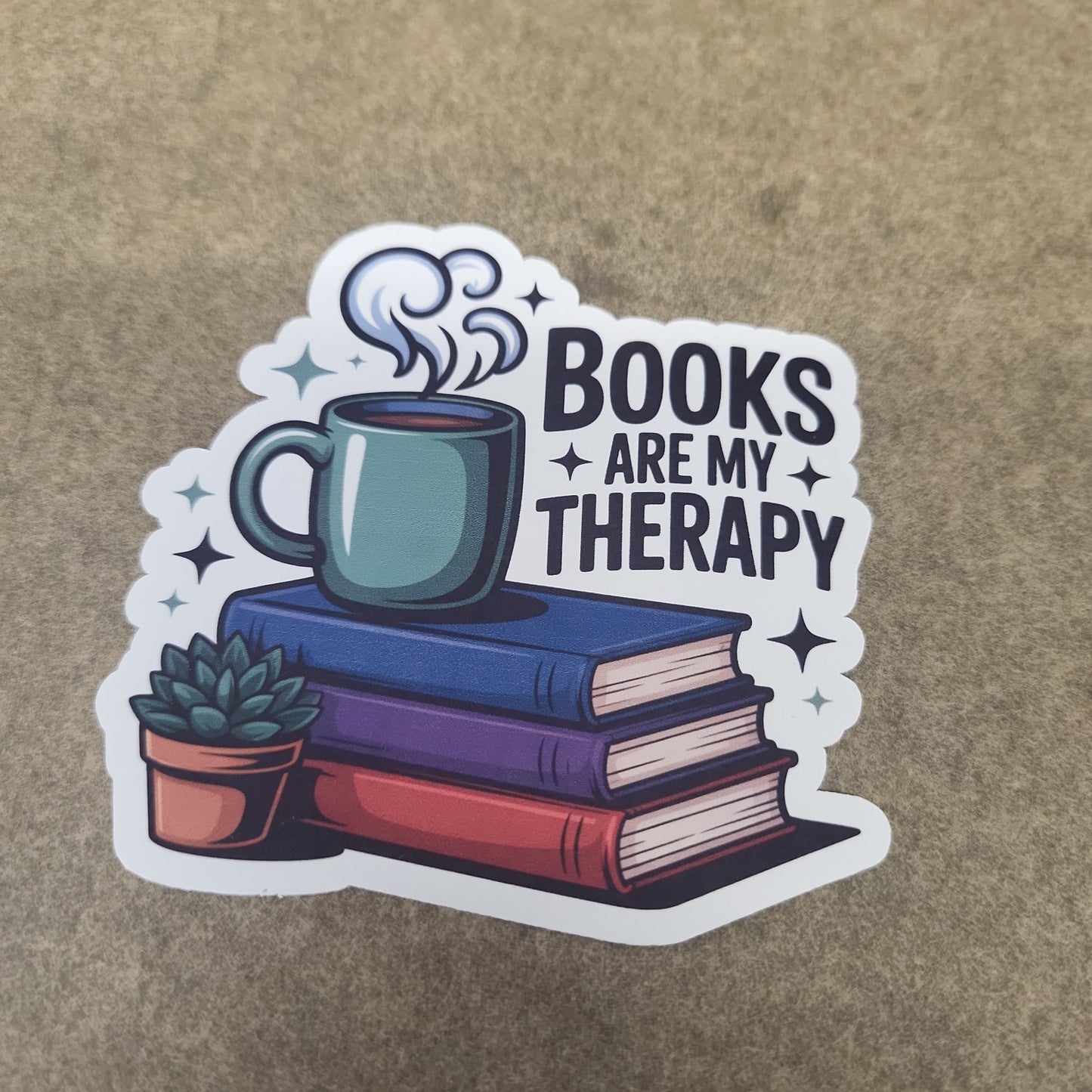 “Books Are My Therapy” Sticker – Cosy Literary Design  Individual or Full Set Available