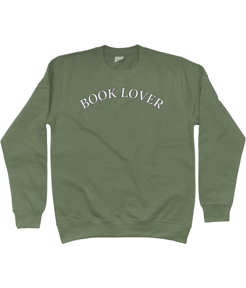 “Book Lover” Sweatshirt – Cosy Literary Apparel for Readers  4 Moody Colours & Embroidered Icon