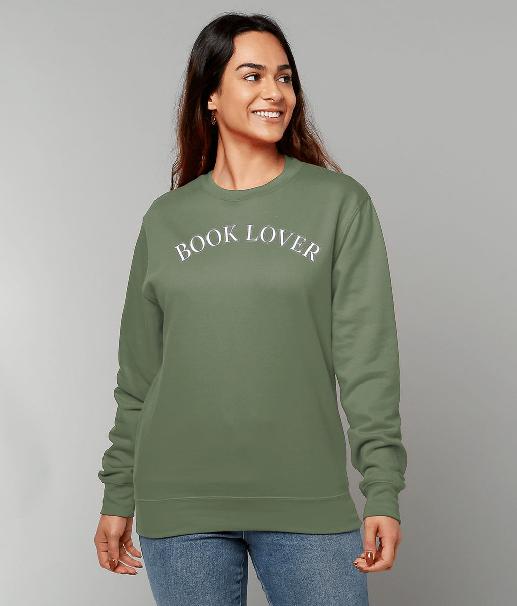 “Book Lover” Sweatshirt – Cosy Literary Apparel for Readers  4 Moody Colours & Embroidered Icon