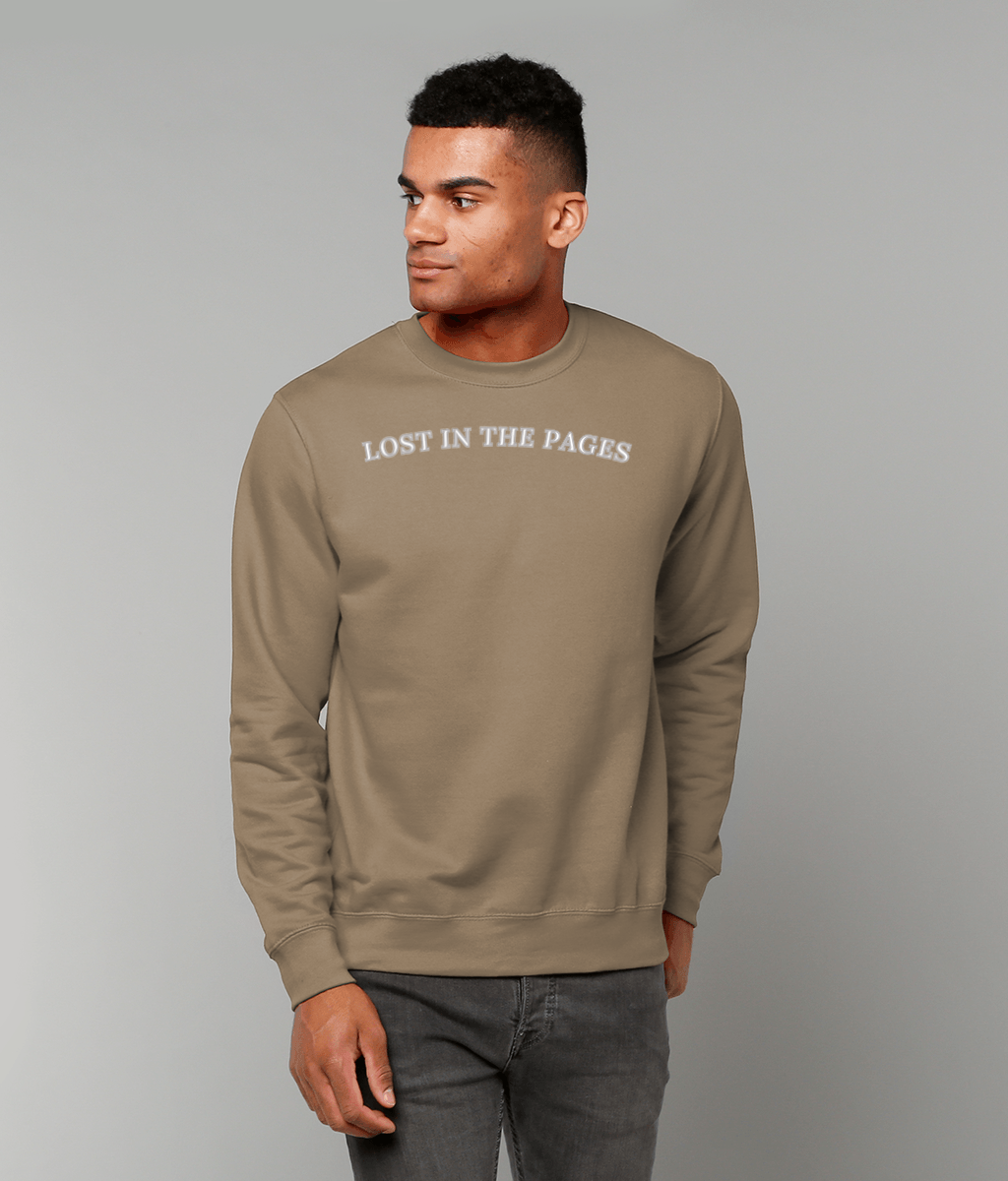 “Lost in the Pages” Embroidered Sweatshirt – Bookish Apparel for Readers  4 Colours & Forearm Phrases
