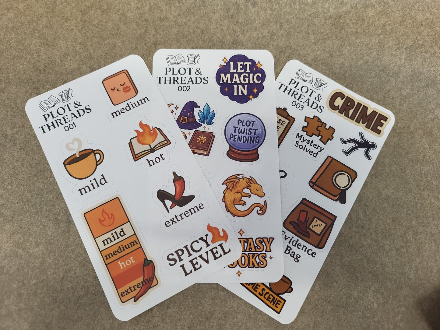 Plots & Threads Trope Sticker Sheet – Genre-Themed Bookish Stickers for Journals & Gifts Includes keywords like “trope sticker sheet,” “bookish stickers,” “genre-themed,” “journals,” and “literary gifts.”